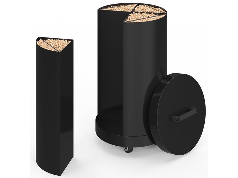  Réservoir à granulés rond 30 kg noir 4 compartiments détachables avec bec verseur rangement à pellets 35 x 35 x 63,5 cm  - Conforama A