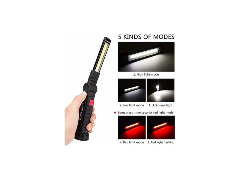 Lampe de travail rechargeable lampe atelier cob torche lampe de poche avec base magnétique 5 modes lumière blancherouge camping lampe pour - Conforama D