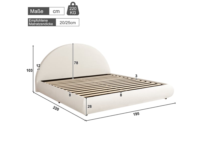  Lit coffre adulte 180x200 cm – blanc bouclé – sommier à lattes, rangement hydraulique, tête de lit capitonnée  - Conforama C