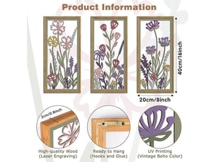 Ensemble de 3 tableaux abstraits bohèmes – décoration murale – décoration murale en bois (20 x 40 cm, environ 0,5 cm d'épaisseur)