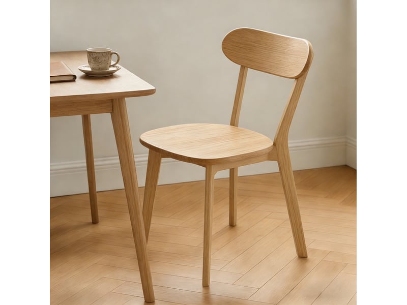  Lot de 2 chaises de salle à manger en bois, style mid-century modern, dossier galbé, pieds réglables, bois clair  - Conforama C