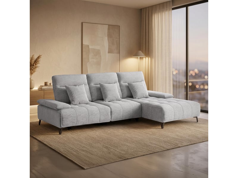  Canapé d'angle relax électrique en tissu matelassé gris - angle droit  - Conforama B