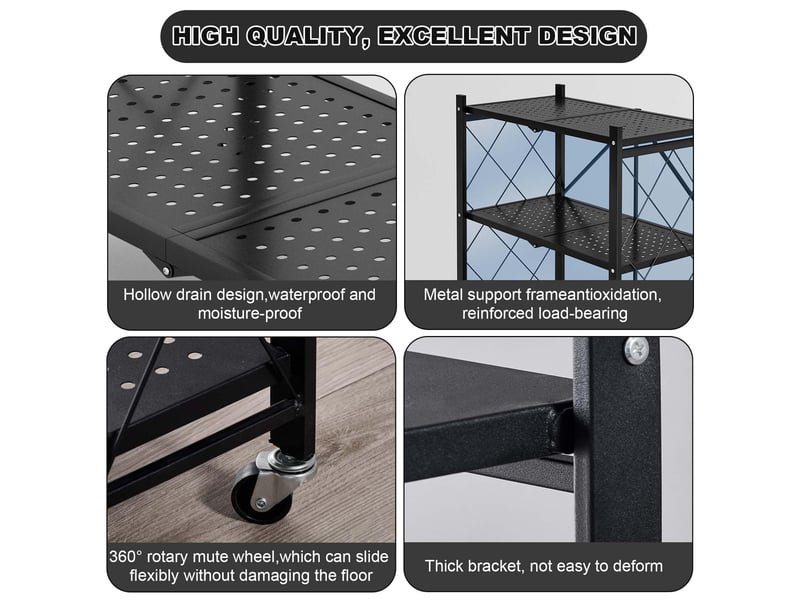  Étagère de rangement pliante 5 niveaux en métal sur roulettes verrouillables– rack filaire mobile– cuisinegarage –  70×35×158 cm PHK_33Q3AMK9 - Conforama E