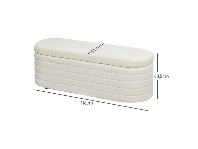  Banquette de lit avec espace de rangement, en polaire douce, 116 x 41 x 40,5 cm, blanc crème  - Conforama E