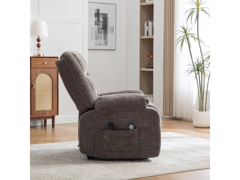  Fauteuil inclinable électrique multifonctionnel 93x103x104cm - avec assistance au maintien en hauteur, massage par vibrations  - chenille - gris  - Conforama E