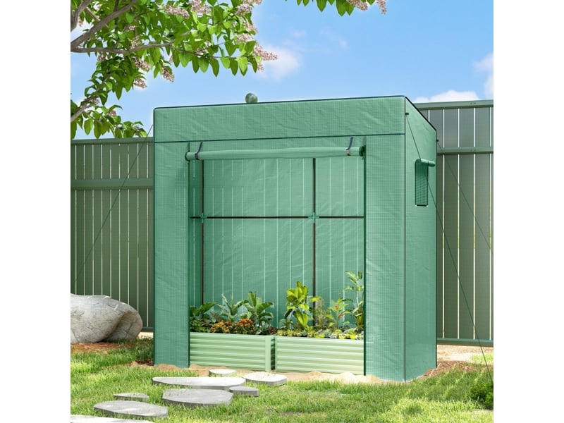  Serre de jardin 196x77x197 cm avec porte enroulable et fenêtres en maille vert  - Conforama B