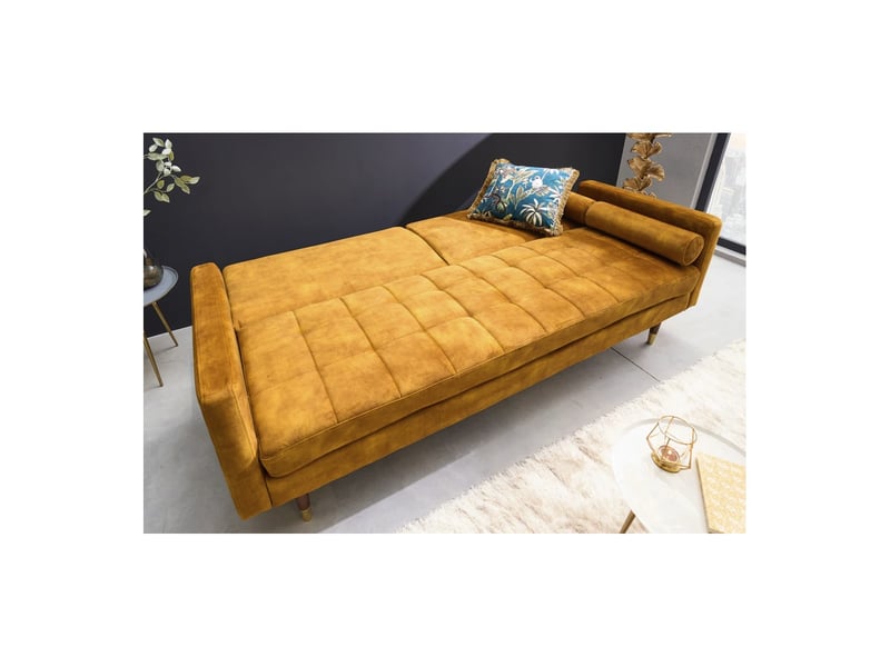 Canapé droit atelia jaune moutarde convertible – canapé-lit design en velours avec structure en bois massif - Conforama E