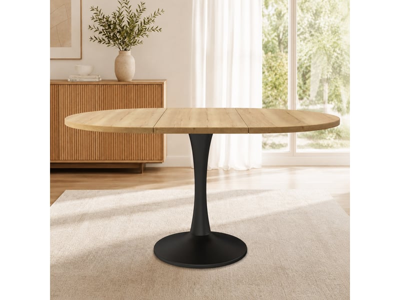 Table à manger extensible 100140 x 100 x 75 cm, table ovale en mdf avec pied métal, chêne - Conforama D