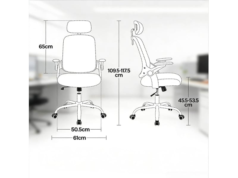  Chaise de bureau ergonomique 63,5 x 47 cm – bleue – appui-tête réglable, accoudoirs 3d et bascule  - Conforama C