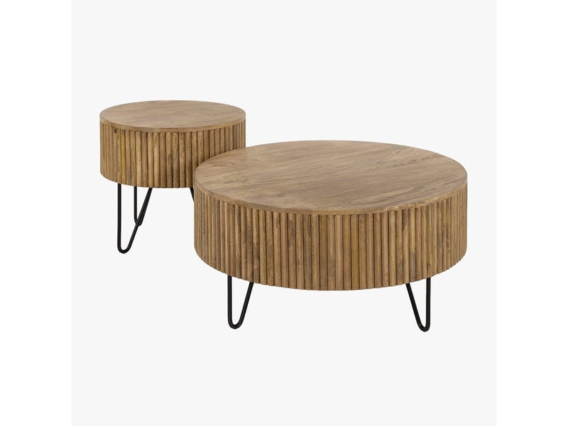  Lot de 2 tables en bois de manguier piètement en acier noir  - Conforama A