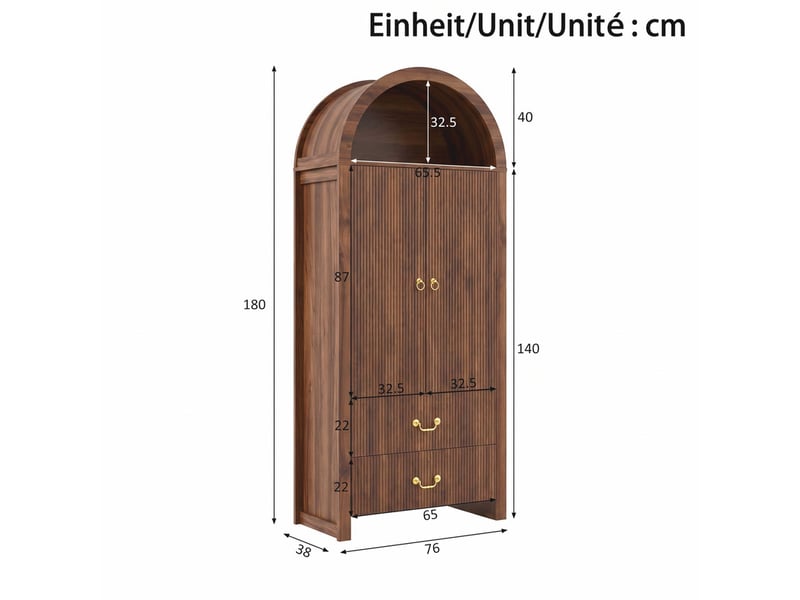  Armoire — effet noyer — 76 × 38 × 180 cm — 2 portes et 2 tiroirs  - Conforama C