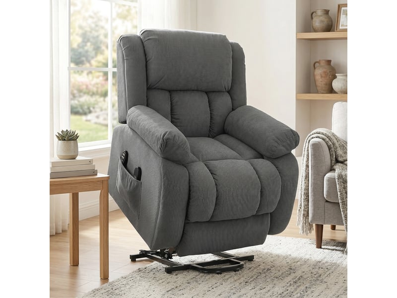 Fauteuil releveur électrique massant chauffant inclinable repose-pieds tissu anthracite  - Conforama D