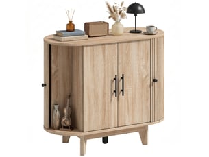 Buffet salon, meuble de rangement ovale avec 4 portes et étagères réglables, 90 x 40 x 76 cm, chêne
