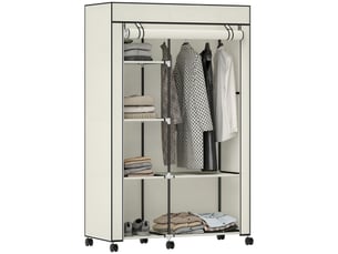 Armoire en tissu à roulettes, penderie portable avec 6 étagères et 1 tringle pour la chambre, 103 x 43 x 162,5 cm, crème