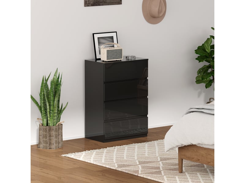  Commode en bois à 4 tiroirs, meuble de chambre moderne et multifonctionnel, 55 x 33 x 80 cm, noir  - Conforama C