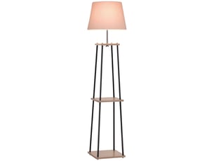 Lampadaire design contemporain dim. 40l x 40l x 160h cm 40 w max. 3 étagères intégrées bois massif pin métal lin noir beige