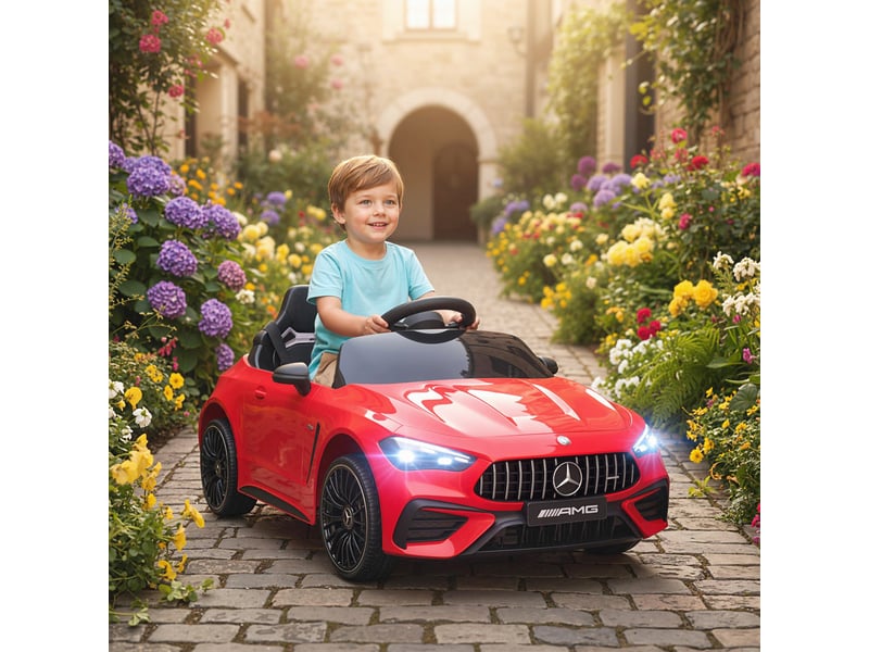 Voiture électrique pour enfants, design mercedes, moteur 12 v, télécommande, lumières led, musique, pour les enfants de 3 à 6 ans, rouge - Conforama D