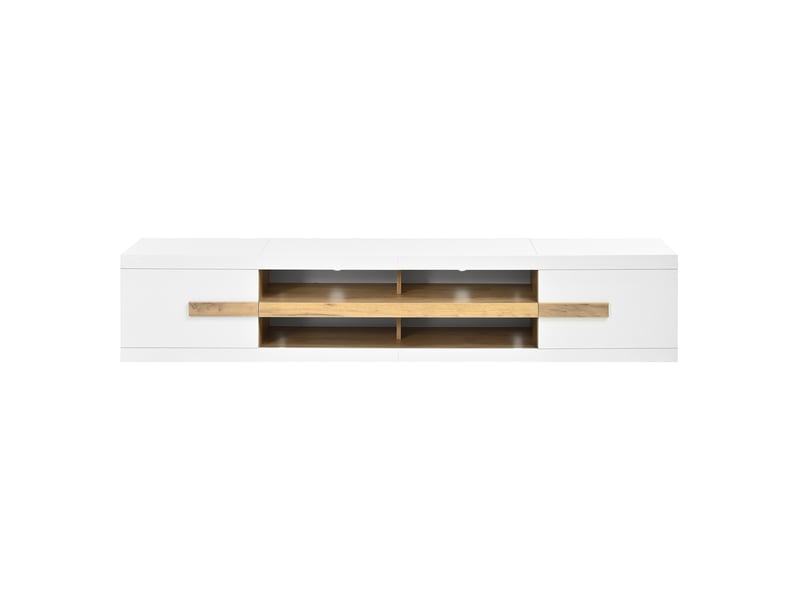  Meuble tv,200x40x38 cm,2 portes et led,panneau de particules,blanc  - Conforama D