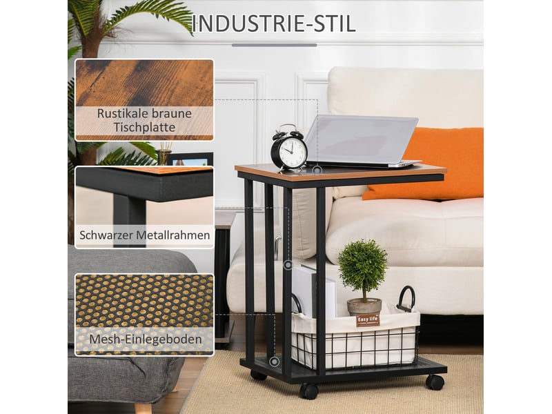  Table d'appoint en c roulante 51x36x65 cm design rétro mdf métal noir  - Conforama C