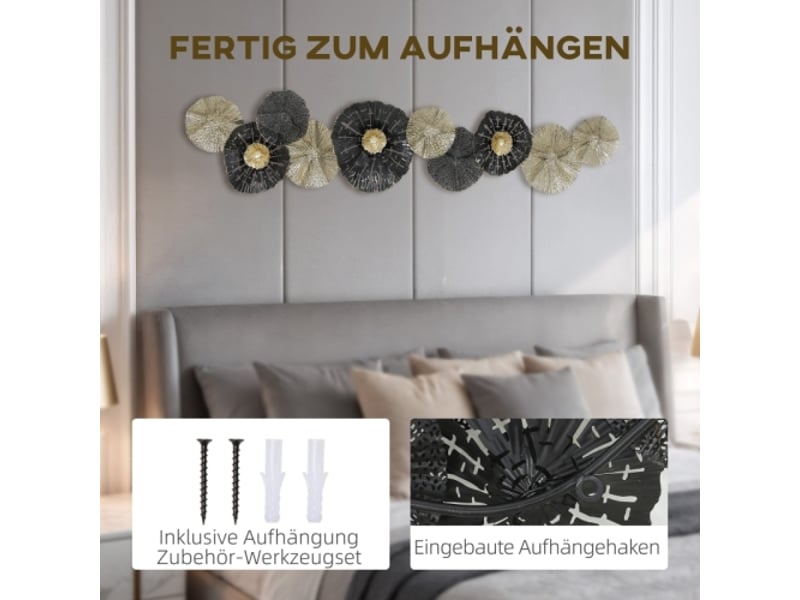 Décoration murale avec cadre en métal noir et doré, style moderne, design élégant - Conforama C