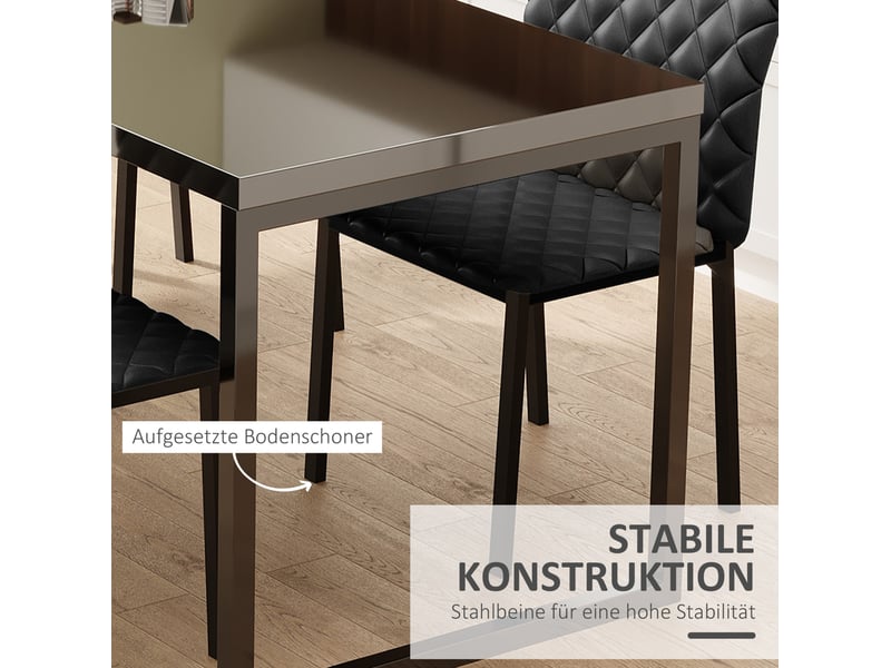  Elvmi chaises de salle à manger rembourrées lot de 4 noir dossier haut matelassé losanges revêtement en polyuréthane assise confortable structure en acier pour cuisine salon et salle à manger 41 x 50 x 91 cm  - Conforama D