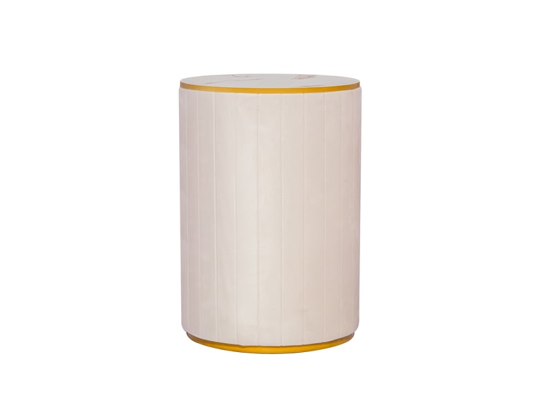  Table de chevet ronde avec 3 tiroirs pour chambre en mdf et velours 40×40×52,5 cm blanc  - Conforama D
