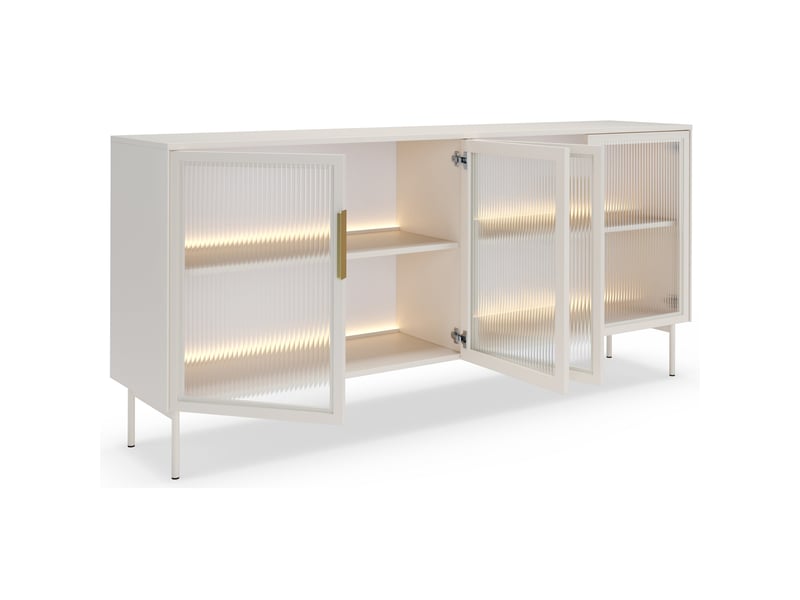  Selsey lumi – buffet 4 portes vitrées avec éclairage led - cachemire - 181 cm Lumi - Conforama D