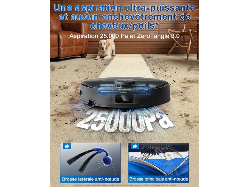 ECOVACS DEEBOT T30e Omni Robot Aspirateur Laveur, 25000Pa, ZeroTangle 3.0, Triple V, Station Omni 25000Pa, ZeroTangle 3.0 - Conforama B