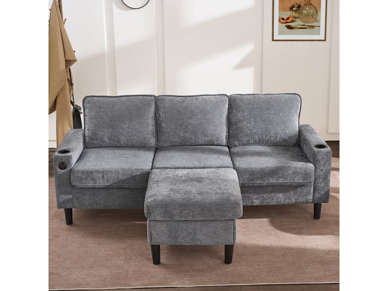  Canapé d'angle réversible fixe 4 pl lin gris canapé gris - Conforama E