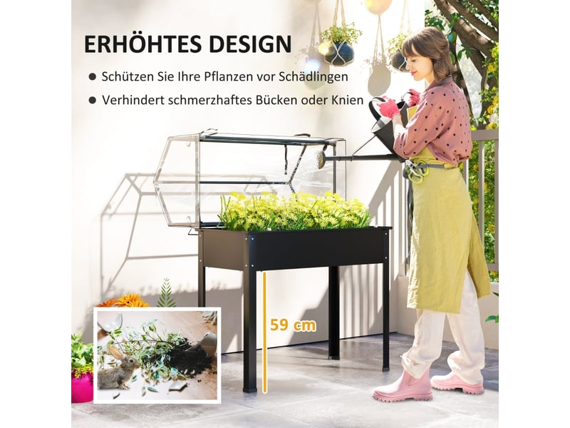  Jardinière surélevée avec serre - noir - métal - protection de serre avec couverture en plastique 100x48x124cm - Conforama E