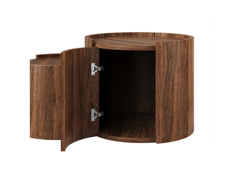  Table basse ronde 77,5 x 47,5 cm – noyer – rangement avec tiroirs et portes courbes pour salon  - Conforama E