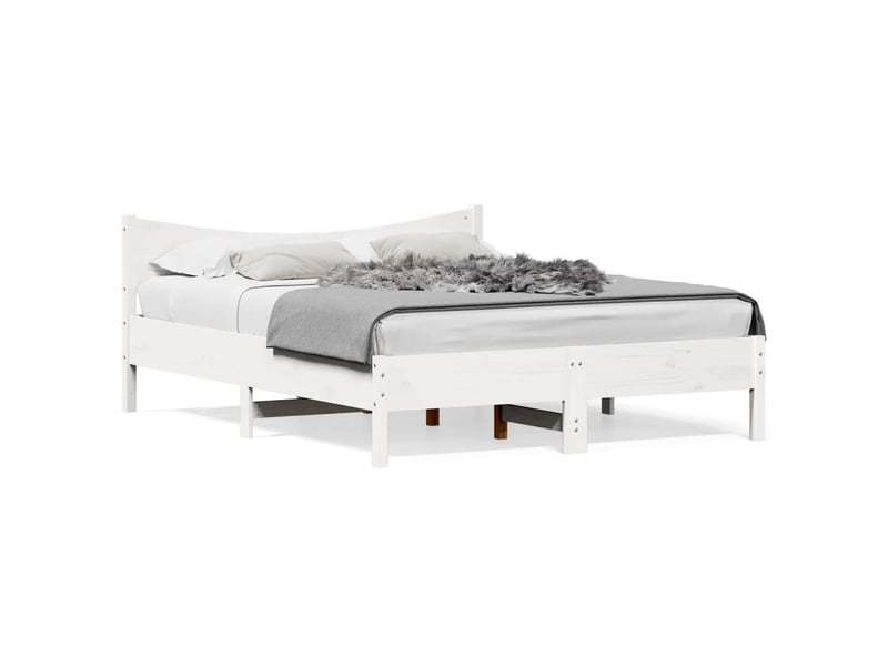 Lit double- lit adulte -  cadre de lit sans matelas blanc 150x200 cm bois de pin massif  - Conforama A