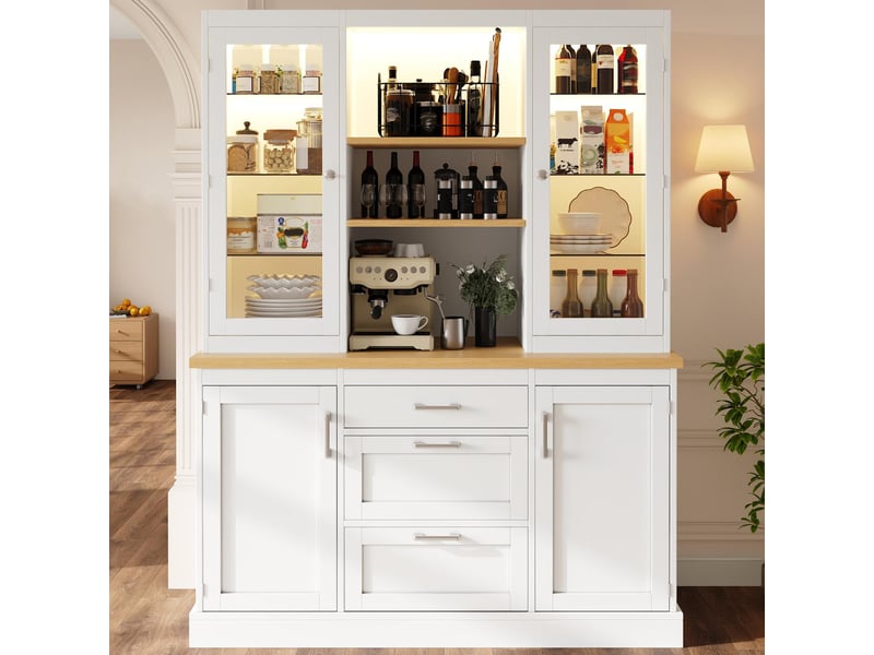  Buffet de cuisine avec éclairage led et tiroirs en mdf blanc 140x40x185 cm - pangivo  - Conforama B