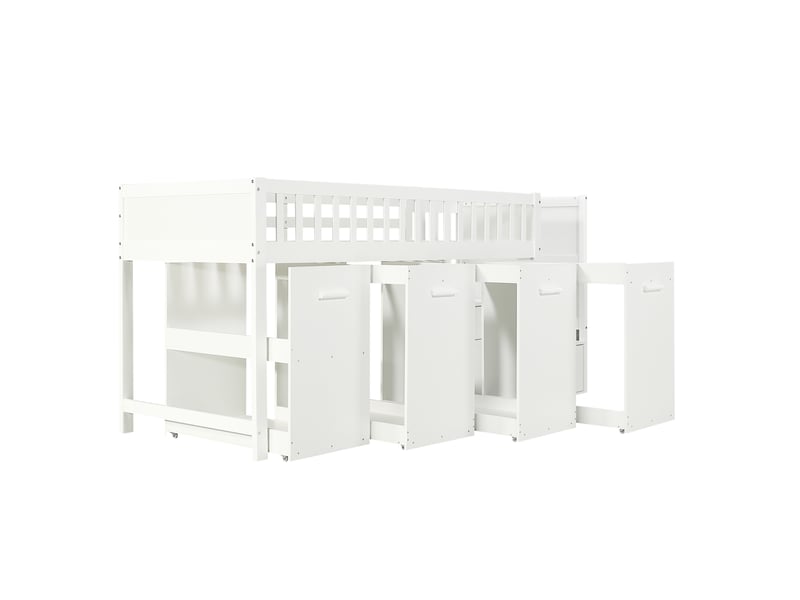 Lit mezzanine enfant 90x200 cm – blanc – bureau mobile, rangements et escalier à 2 compartiments - sans matelas - Conforama D