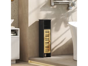 Meuble de salle de bain avec support papier toilette barre amovible 3 niveaux + sortie papier, bambou noir, 78h cm