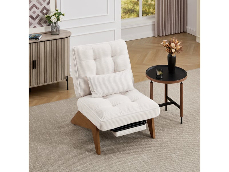  Fauteuil de relaxation réglable avec repose-pieds en velours côtelé beige Fay Lum - Conforama B