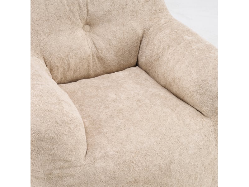 Fauteuil‑poire géant 95x95x79 cm, avec accoudoirs, dossier enveloppant, remplissage en mousse, fausse fourrure, beige, sans montage - Conforama D