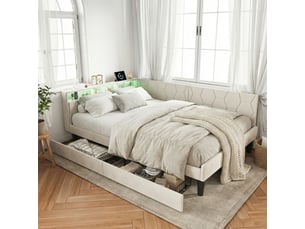 Lit avec rangement 140x200 cm <strong>Lonelyo</strong> <strong></strong> coloris beige