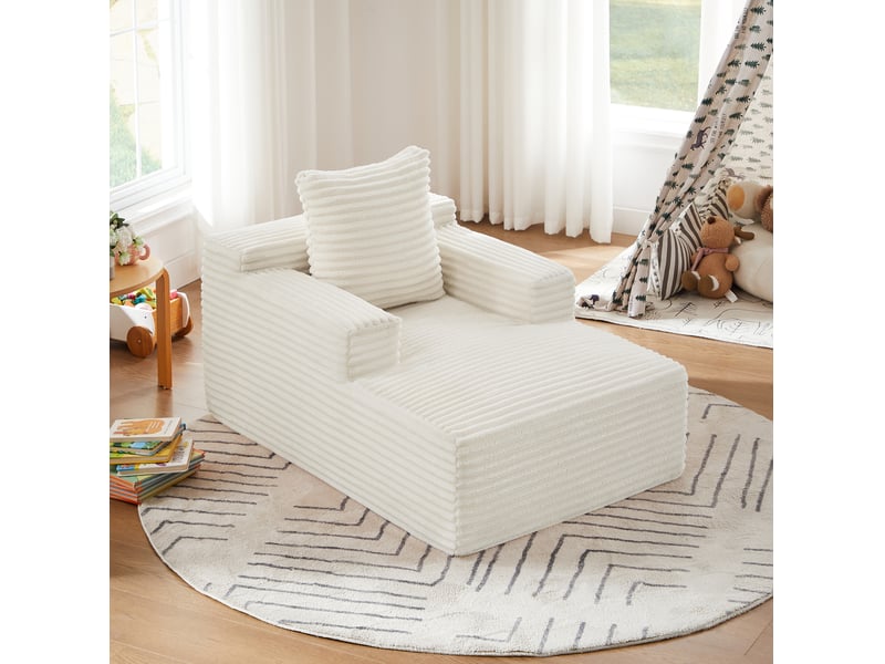 Canapé 1 place en velours côtelé beige, style moderne sans montage, format chaise longue pour petits espaces - Conforama B