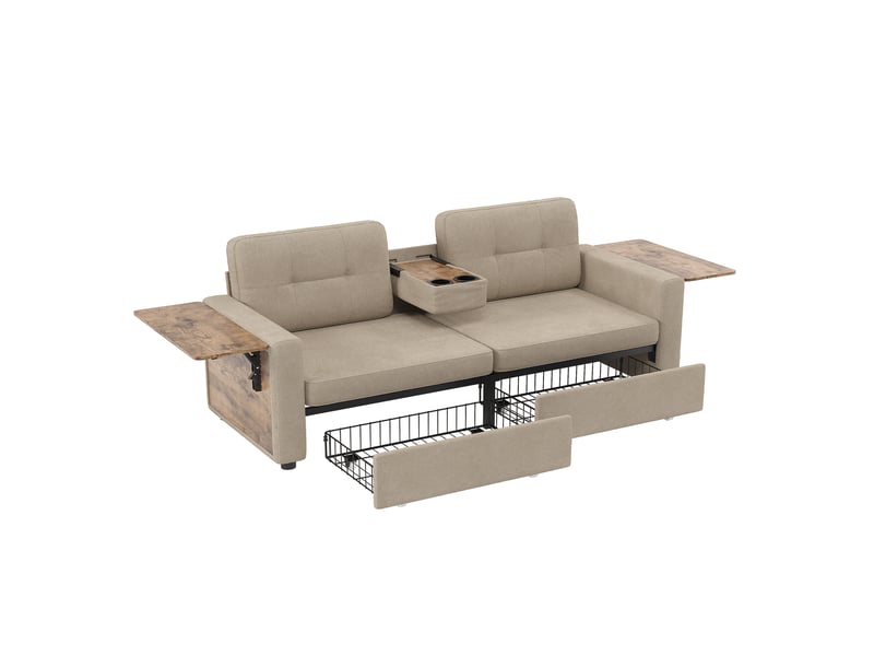  Canapé 2 places 178x71x57,5 cm avec rangement coloris kaki  - Conforama A