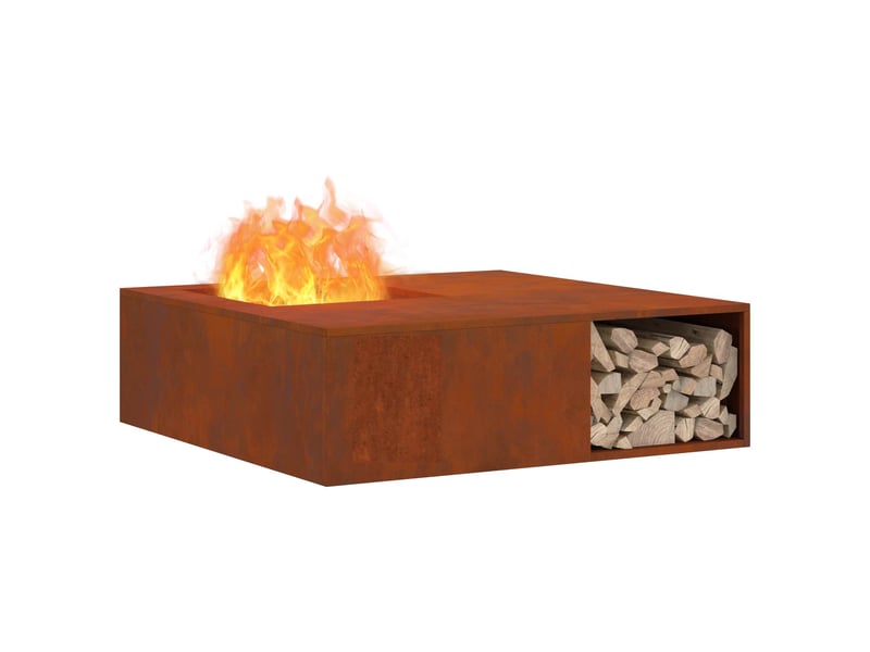 Brasero exterieur, foyer de cheminée rouillé 100x100x30 cm acier patiné - Conforama C