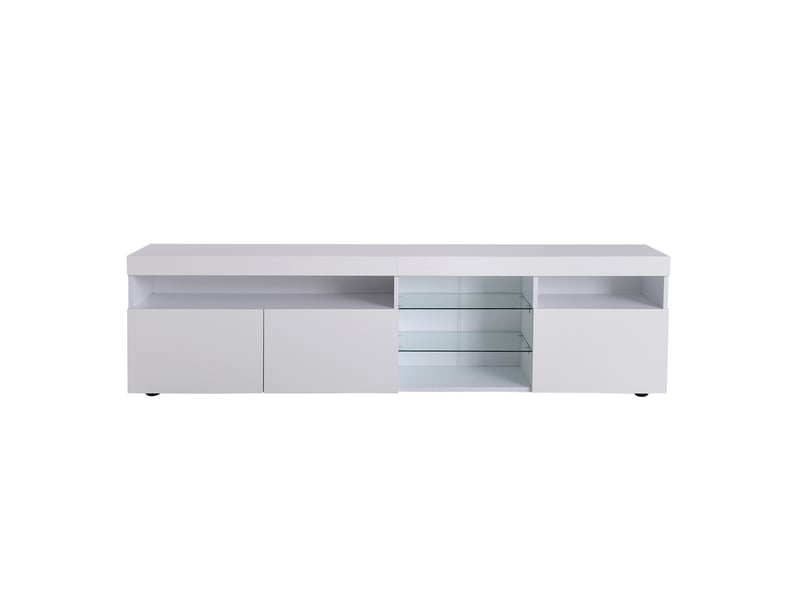  Meuble tv blanc haute brillance - portes en verre stratifié &amp; led rgb, 180x35x45cm  - Conforama W