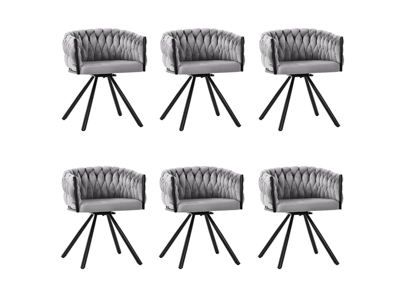  Lot de 6 chaises de salle à manger gris+noir en velours, moderne, avec accoudoirs, pivotantes, pieds en métal  - Conforama A