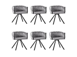 Lot de 6 chaises de salle à manger gris+noir en velours, moderne, avec accoudoirs, pivotantes, pieds en métal