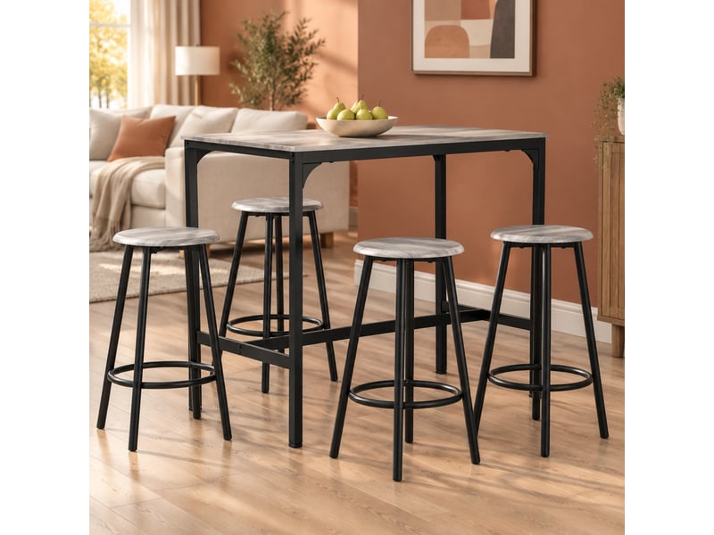  Ensemble table et chaises de bar avec 1 table et 4 tabourets  - gain de place pour cuisine - mdf et métal - gris  - Conforama B