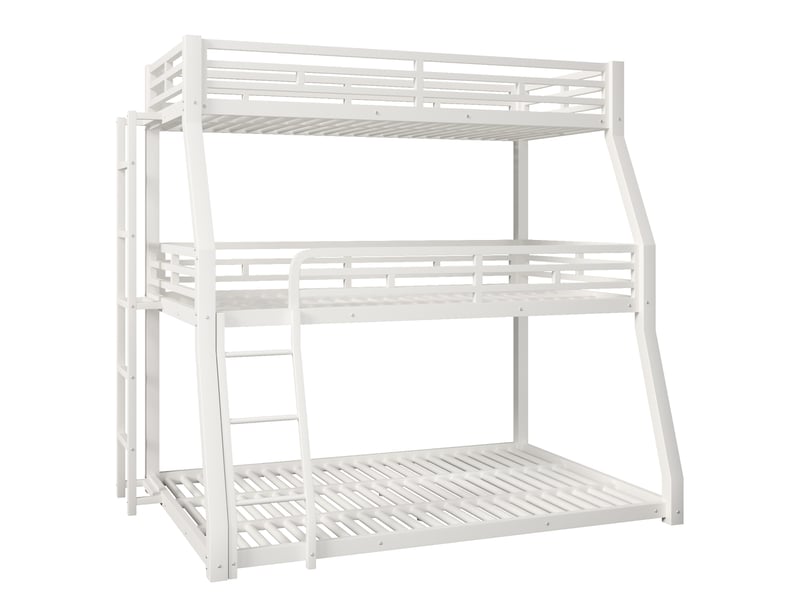  Lit superposé triple blanc 90/120/140 × 200 cm, cadre métal, échelle position au choix  - Conforama D