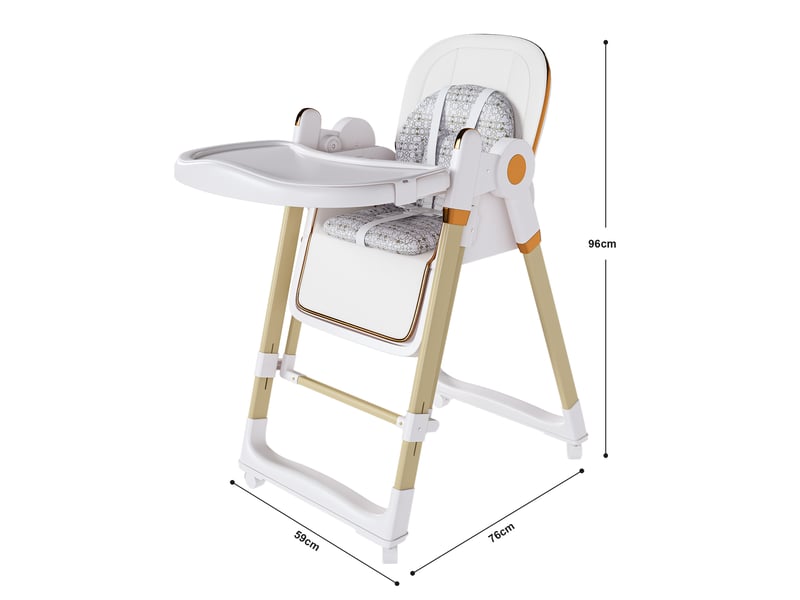  Chaise haute bébé 2-en-1 avec fonction basculante, ceinture de sécurité à 5 points, roues verrouillables, plateau amovible réglable, pliante et hauteur réglable, blanc  - Conforama E