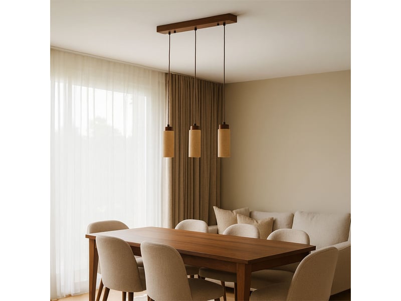  Suspension design 3 spots en travertin et effet bois iris  - Conforama E