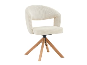 Lot de 2 chaises rotatives 81, 5 cm, pivotement à 360°, dossier arrondi, pour salle à manger, tissu velours côtelé, blanc+bois