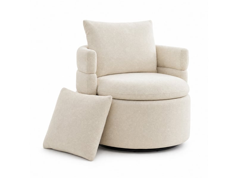  Fauteuil pivotant 360° avec rangement caché et dossier rembourré, pour coin lecture, en tissu chenille ivoire  - Conforama A